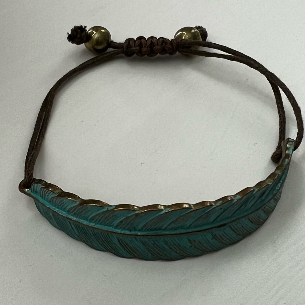Turquoise Brass Feather Bracelet